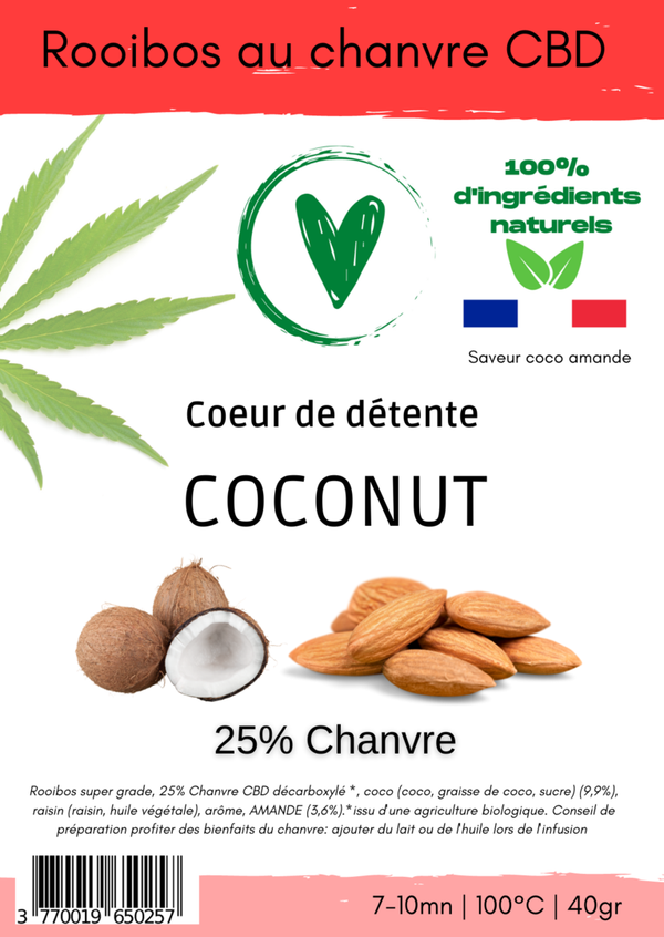 Infusion CBD Rooibos au chanvre | Coconut - Saveur coco amande
