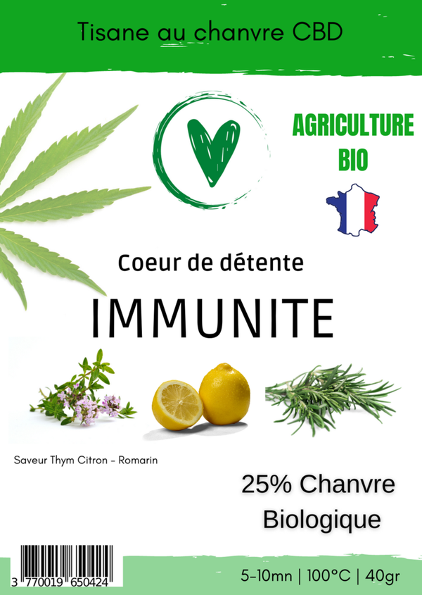 Infusion CBD Tisane de plantes BIO au chanvre | Immunité - Romarin Thym Citron
