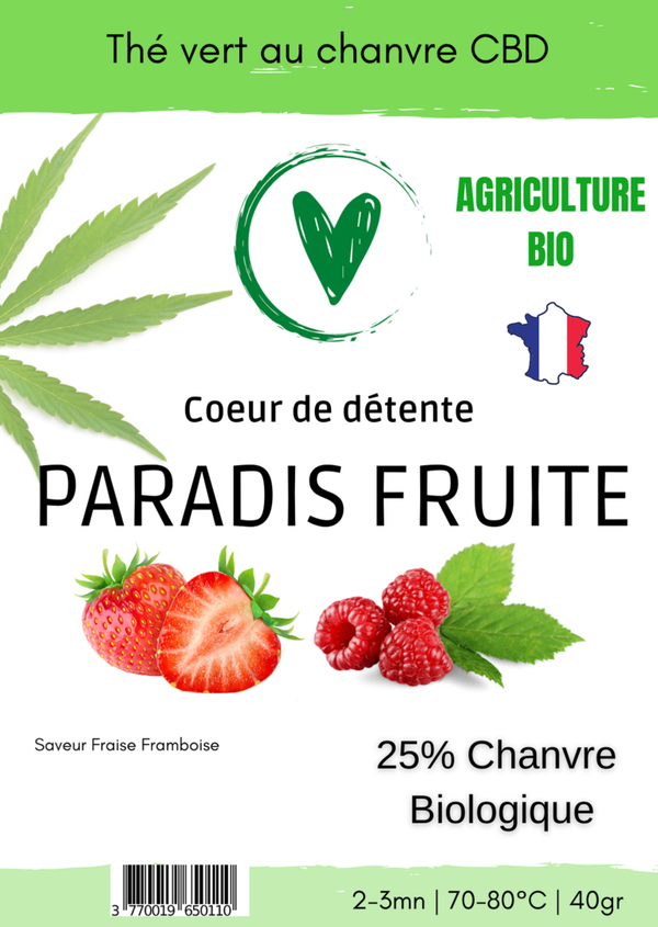 infusion CBD Thé vert BIO au chanvre | Paradis fruité - Saveur fraise Framboise