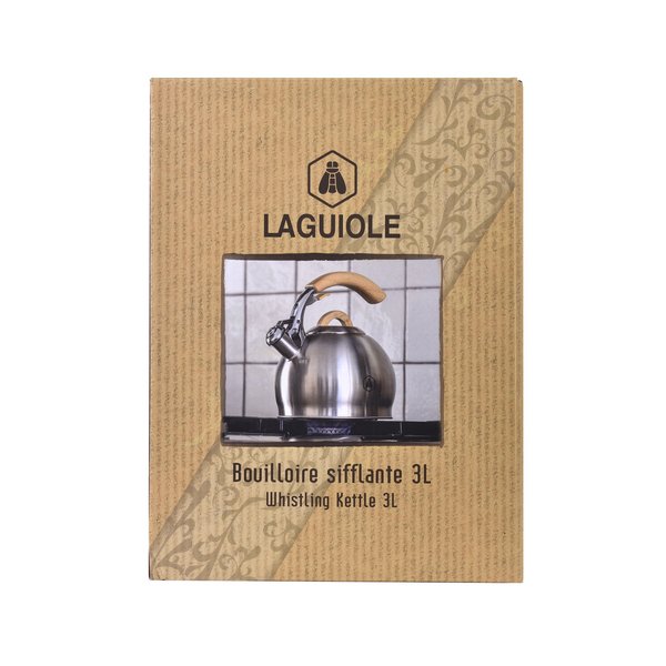 Bouilloire sifflante Laguiole 3L Acier inoxydable| Chêne | Tous feux + 2 infusions offertes